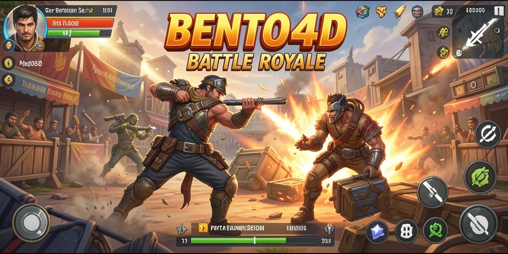 Screenshot utama BENTO4D menampilkan aksi seru dalam gameplay Battle Royale.