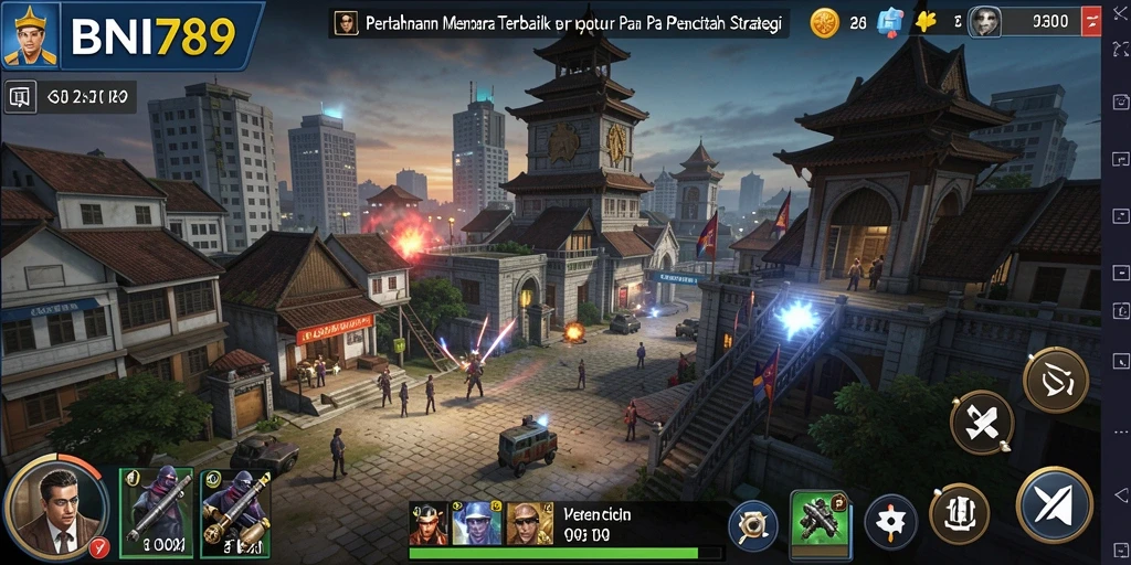 Tampilan gameplay seru BNI789 dengan strategi pertahanan menara.