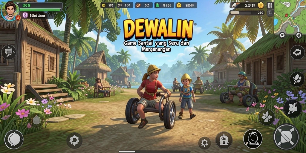 Screenshot gameplay DEWALIN menampilkan karakter karakter lucu dalam aksi.