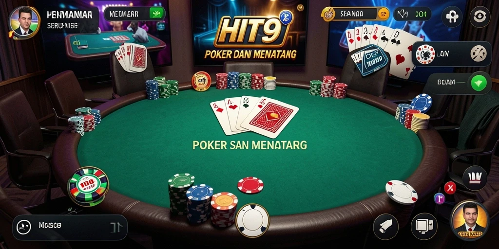 Tampilan gameplay HIT9 dengan suasana Poker yang seru.