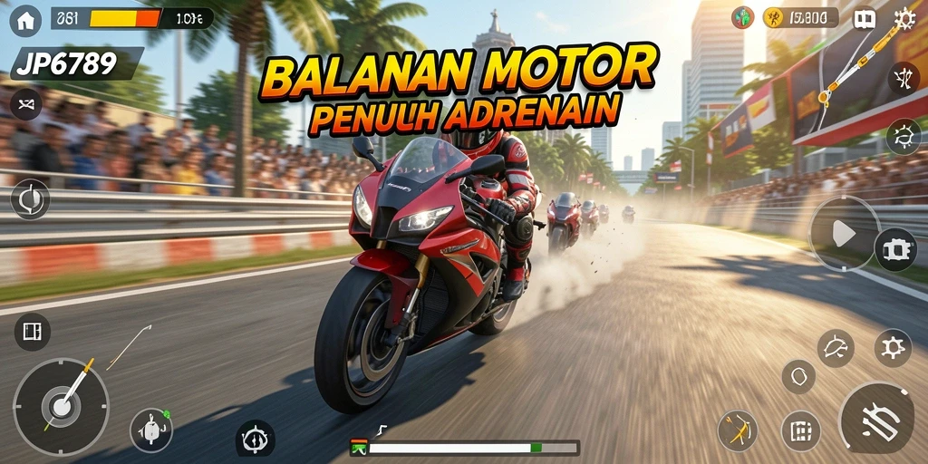 Tampilan gameplay <strong>JP6789</strong> yang penuh aksi saat balapan motor.