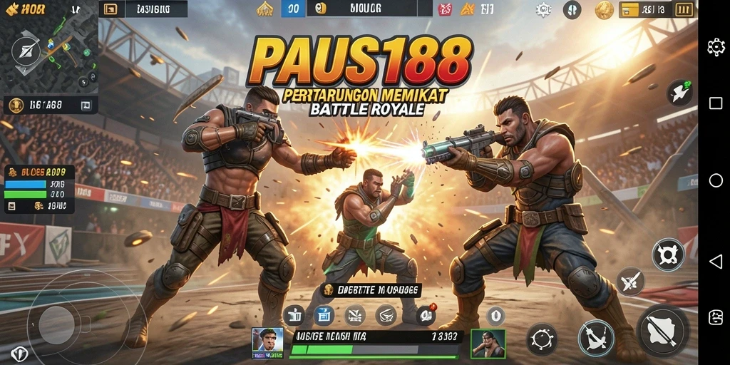 Screenshot PAUS188 menunjukkan aksi seru dalam pertempuran Battle Royale.