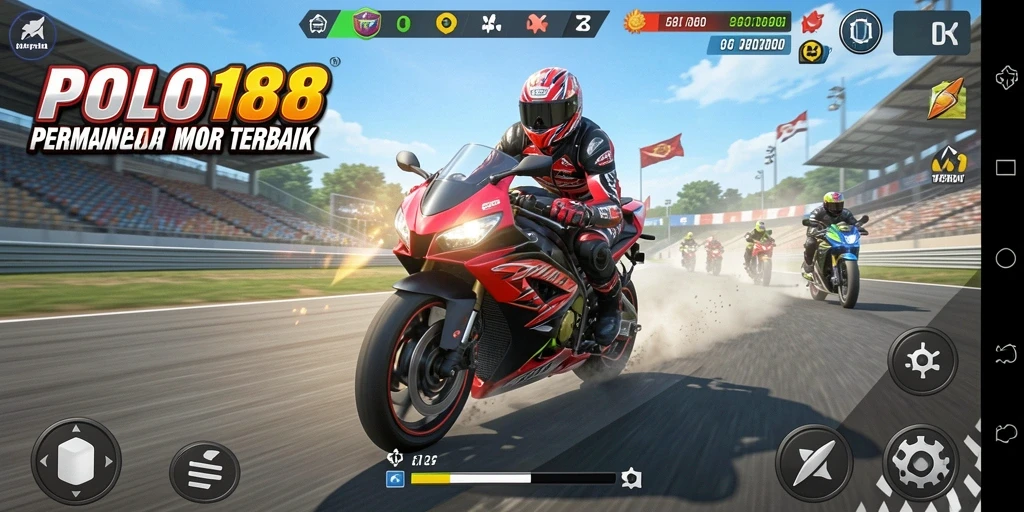 Screenshot gameplay POLO188 yang menunjukkan balapan motor yang seru dan cepat.