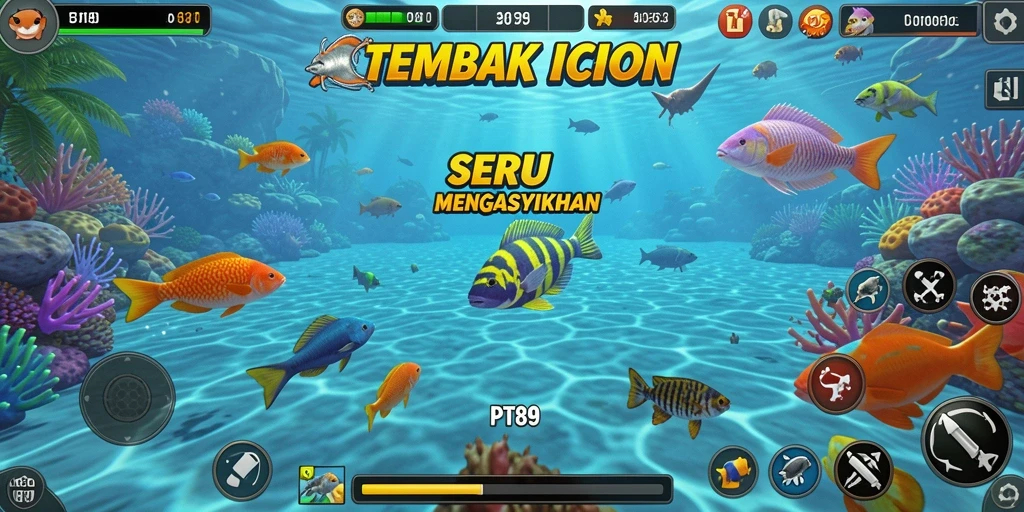 Screenshot gameplay PT89 menampilkan aksi seru menembak ikan.