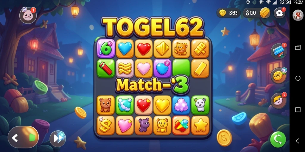 Tampilan menarik dari gameplay Match-3 TOGEL62 yang penuh warna.